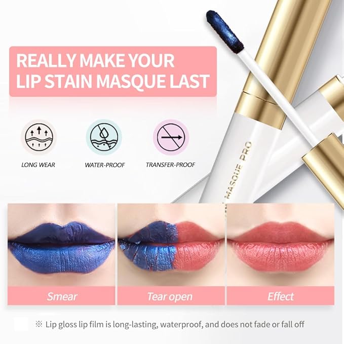 Lip Stain - Wipe-Off &Peel Off Lip Color | Waterproof, Long Lasting, Transfer-Resistant, Smudge-Proof Lip Tint | Easy Wipe Finish, High Pigment | All-Day Vibrant Kiss-Proof Lip Stain, 01#+09#