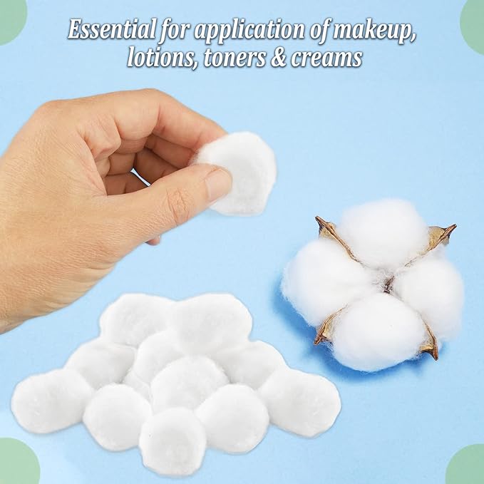 Cotton Balls for Facial Treatments, Nails and Make-Up Removal, Applying Tonics & Cleansers, Multi-Purpose Soft Natural Cotton Balls (Large 200 Count)
