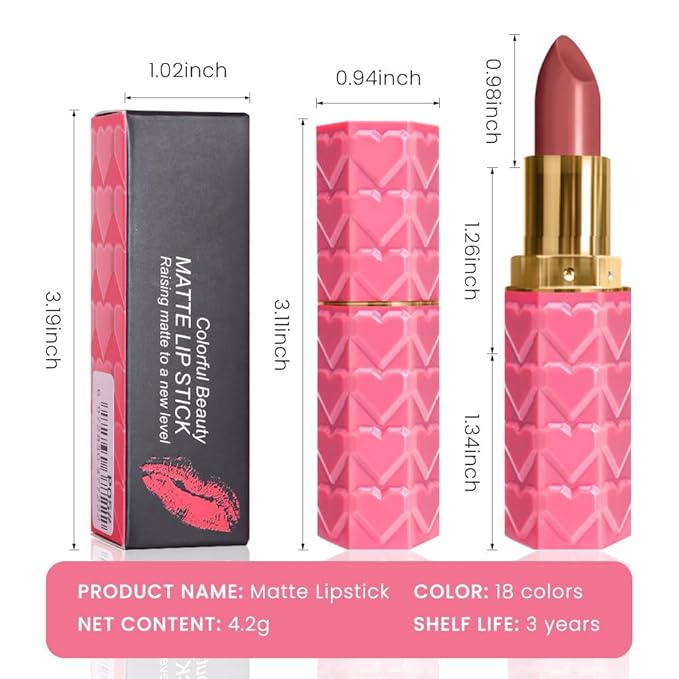 evpct 1Pcs Sweet Pink Lipstick, Silky Velvet Matte Lipstick Pack Sets for Women, Long Lasting Smudge Proof Lipstick Lip Stain Makeup Kit matte lipstick 24 hours original P02