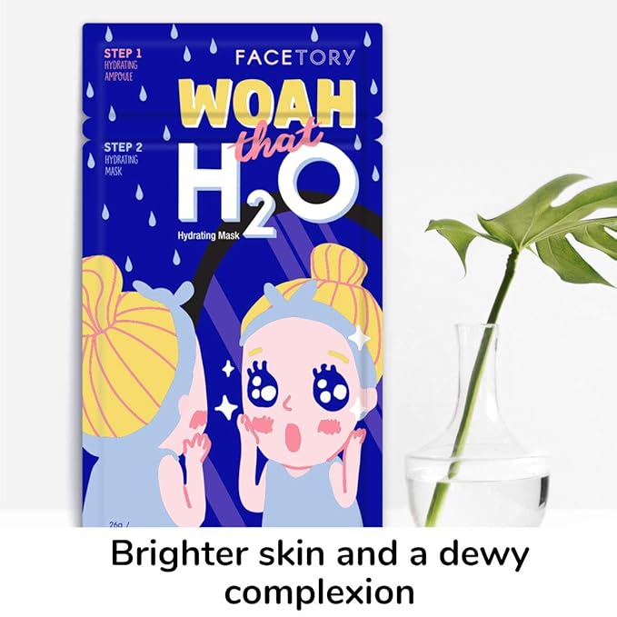 FACETORY K Beauty Face Mask Skin Care - Woah That H2O 2-Step Sheet Mask with Ceramide & Sodium Hyaluronate | Moisturizing, Balancing (5 Pack)