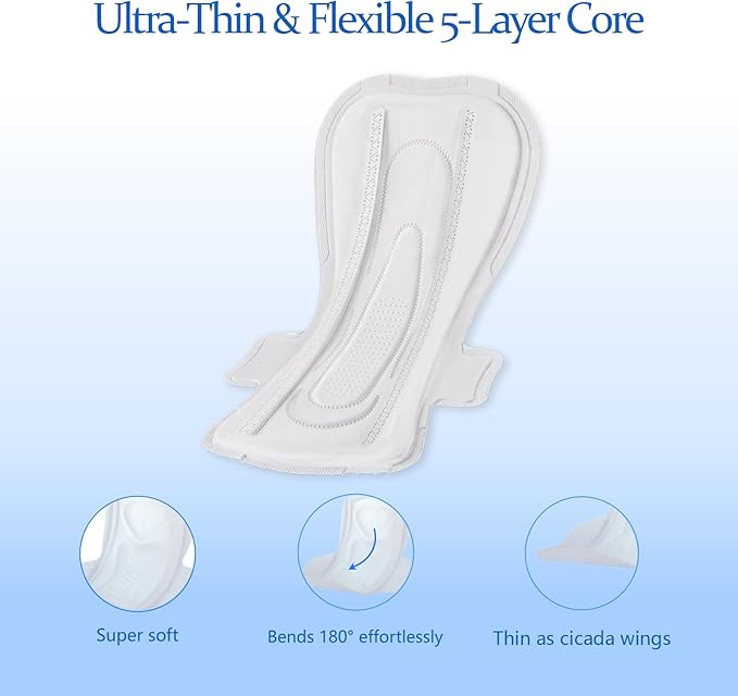 MODAL Heavy Flow Pads for Women Overnight, Unscented Sanitary Pads for Period with Wings, 14.1 Inch(360 mm), Overnight, 5 Count