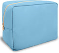 Nylon Large Makeup Bag Travel Cosmetic Bag Pouch, Preppy Big Makeup Bag Cute Cosmetic Zipper Pouch Purse, Waterproof Toiletry Bag Clutch Make Up Organizer Travel Essentials for Women Men Girls(Blue)