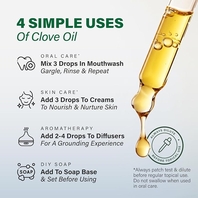 KUKKA Clove Essential Oils - 4 Fl Oz - for Hair, Skin, Diffuser, Aromatherapy & DIY Soap Making Scent