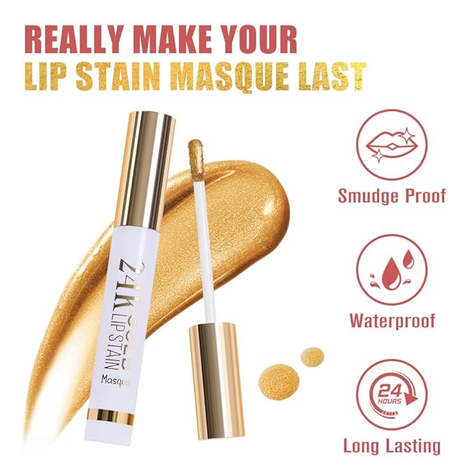 Light Brown Liquid Matte Lip Liner Stain Peel Off with Tweezer, Long Lasting, Waterproof New Gold Matte Lipstick Lip Gloss Tattoo for Women, Smudge-proof Non-Stick Cup Lip Tint Makeup 01#