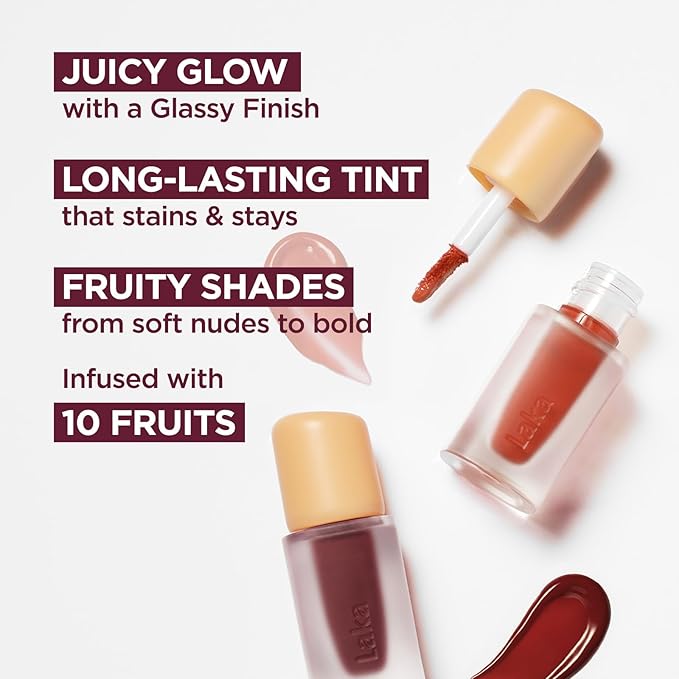 Laka Fruity Glam Lip Tint Mini, Glowing Lip Stain with Wide Color Spectrum, Hydrating & Lightweight Texture, Long-Lasting Bold Stain, Non-Sticky, Vegan, K-Beauty (#133 Summer)