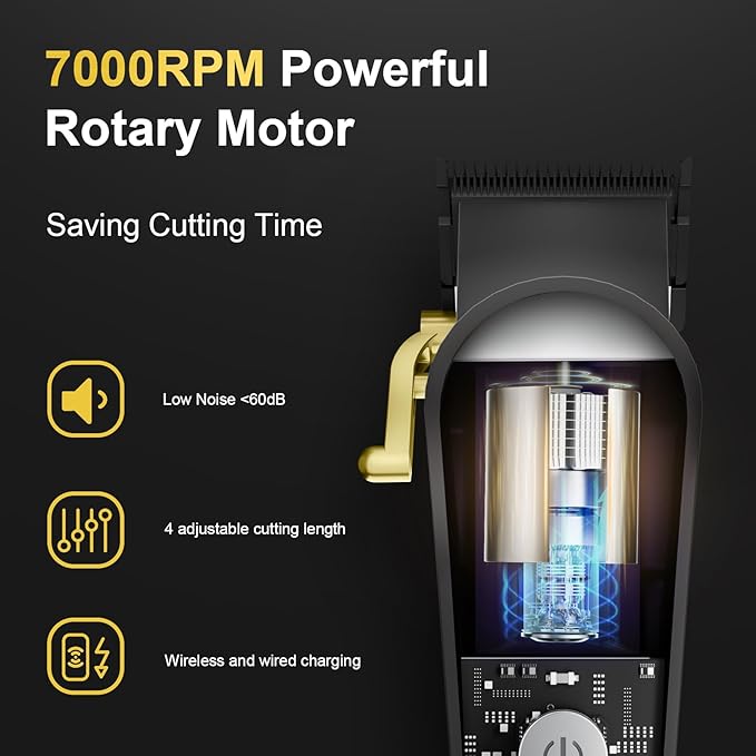 WMARK High Speed Professional Hair Clipper for Men Professional Cordless&Corded Hair Clippers with LCD Display 6 Guide Combs *1comb,Mens NG-130 (Silver)