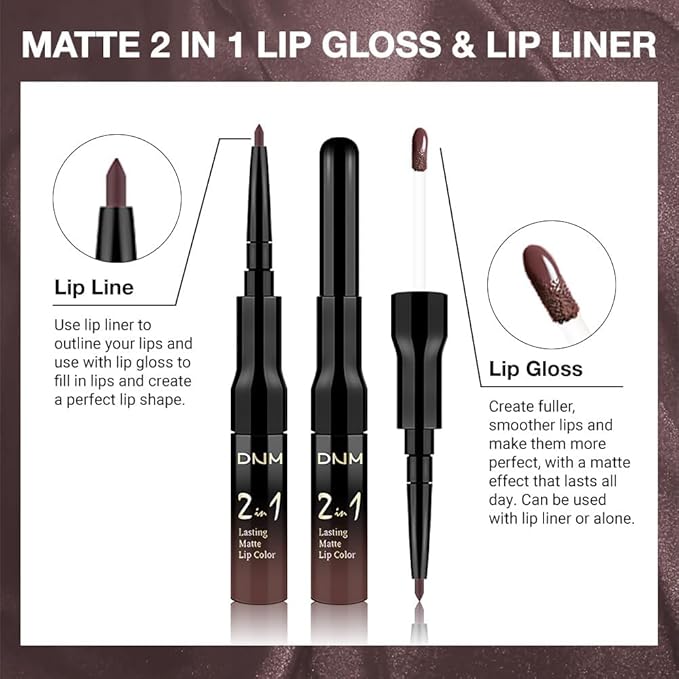 1Pcs 2 in 1 Deep Brown Matte Lip Liner and Liquid Lipstick Stain Makeup Set for women, Brown Long Lasting Smudge Proof Lip Tint Matte Finish Lip Gloss for All-Day Color Hold Easy to Use 04#