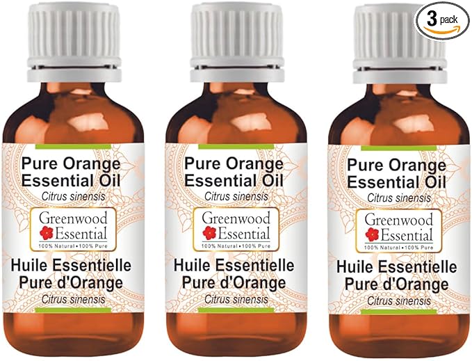 Greenwood Essential Pure Orange Essential Oil (Citrus sinensis) Steam Distilled (Pack of Three) 100ml X 3 (10.1oz)