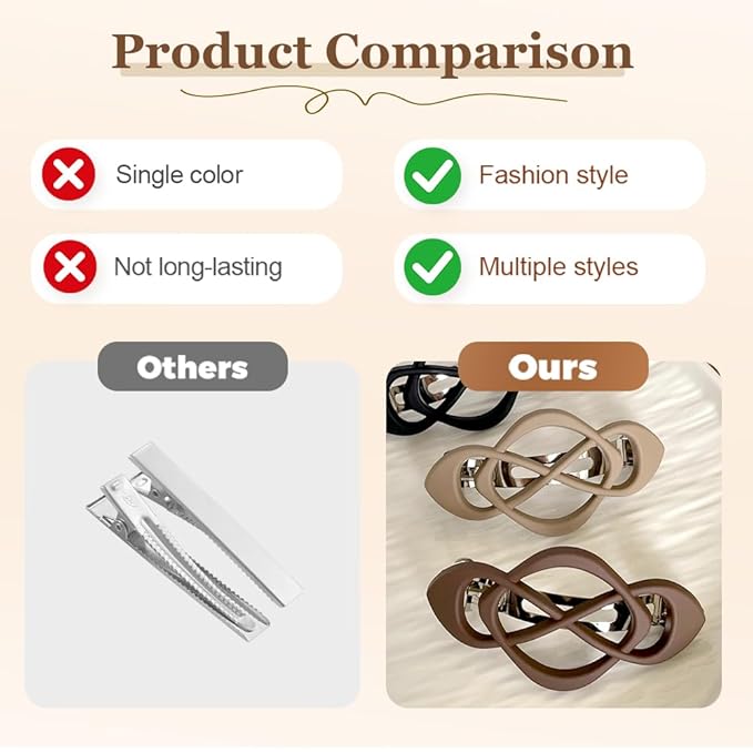 4 Pack Vintage French Barrette Hair Clips, 2025 New Hair Accessories for Women, Strong Hold No Slip Styling (Brown)
