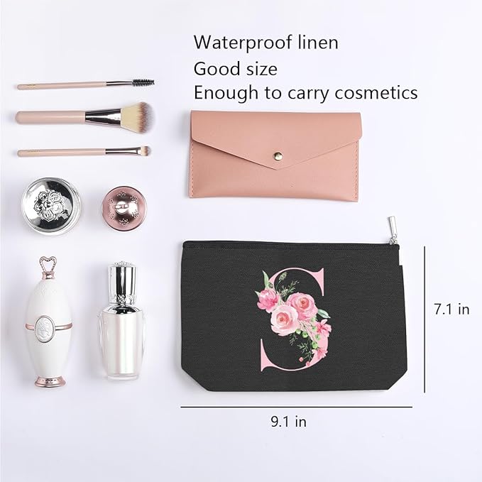 A-Z Personalized Cosmetic Bag Monogrammed Makeup Bags Bridesmaid Gifts Custom Toiletry Pouch Gifts for Women Mom Best Friend Sister Bride Bridesmaid (S)