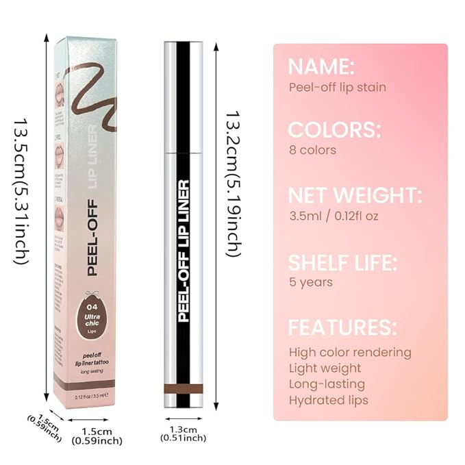 Matte Lip Stain Peel Off Lip liner with Tweezer, Light Taupe Peel Off Lip Stain, Long Lasting Waterproof Lipstick Lip Gloss Tattoo, Transfer-proof for All Skin Types, 0.12 fl oz 04#