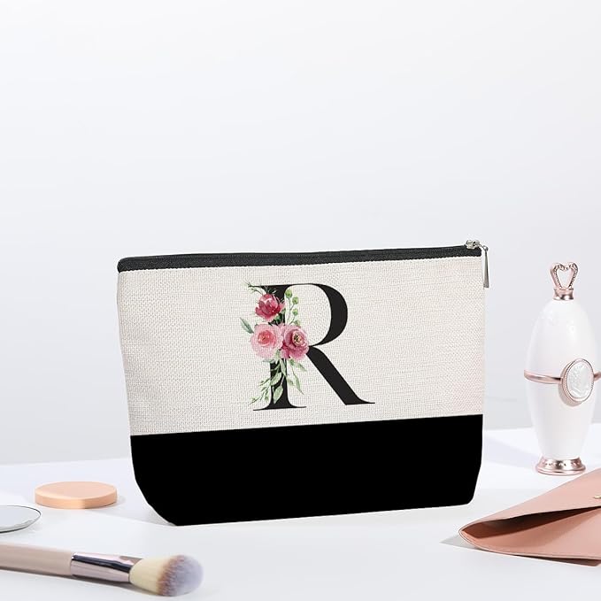 Initial Makeup Bag, Personalized Gifts for Women, Personalized Makeup Bag, Bridesmaid Gifts, Cosmetic bags for Women (Letter R)
