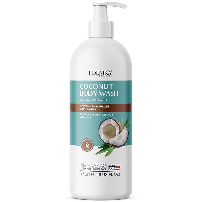 Coconut Body Wash, Cleans, Softens & Nourishes, Ultra Moisturizing Shower Gel for Dry and Sensitive Skin, Women & Men, Organic & Natural, 16 fl oz, 2-Pack