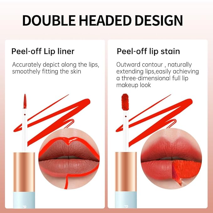 Matte Lip Stain Peel Off Lip Gloss& Lip Liner 2-in-1: One end defines lips with precision liner, the other peels off to reveal long-lasting, waterproof, smudge-proof, transfer-proof matte color.5#