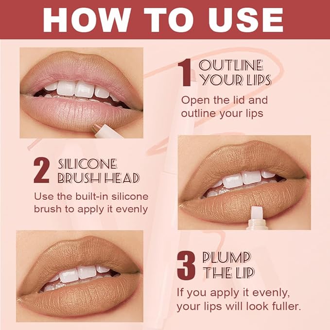 SUAKE Plump Matt Lipstick Lipliner Pencil Pack,Waterproof Crayon with Silicone Smudger for Define Contours & Sculpting Lip, Longwear Moisture Smooth Creamy Formula for Lip Makeup (03# Bend)
