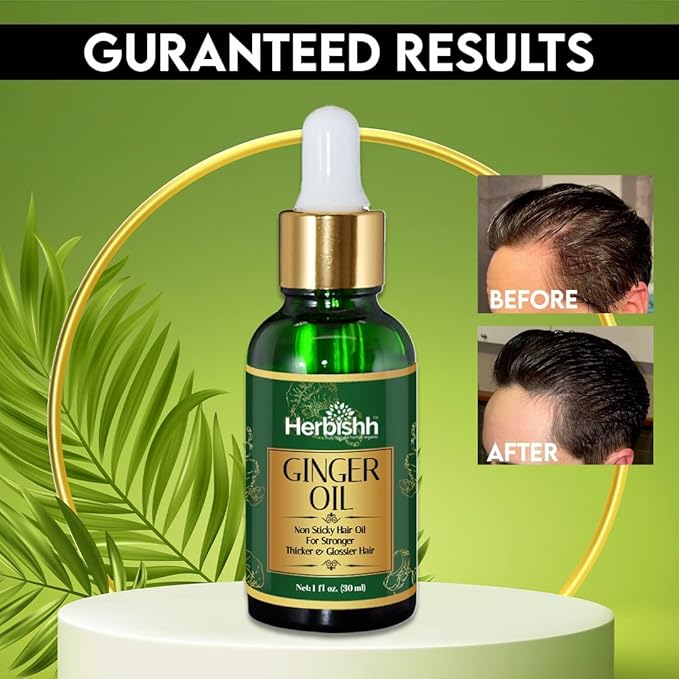 Herbishh Ginger Essential Oil for Hair Growth 30ml - Pack of 3, Non-Sticky Serum for Thicker, Strong and Glossier Hair With Dropper