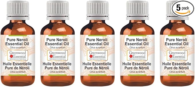 Greenwood Essential Pure Neroli Essential Oil (Citrus aurantium) Steam Distilled (Pack of Five) 100ml X 5(16.9 oz)