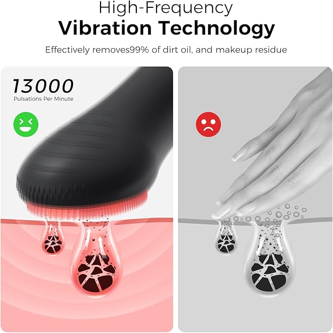 Facial Cleansing Brush Electric Face Scrubber - Rechargeable Face Cleansing Brush with 4 LED Gentle Light Silicone Heat and Vibration Exfoliator Massage Deep Cleansing,IPX7 Waterproof,Ideal Gift﻿