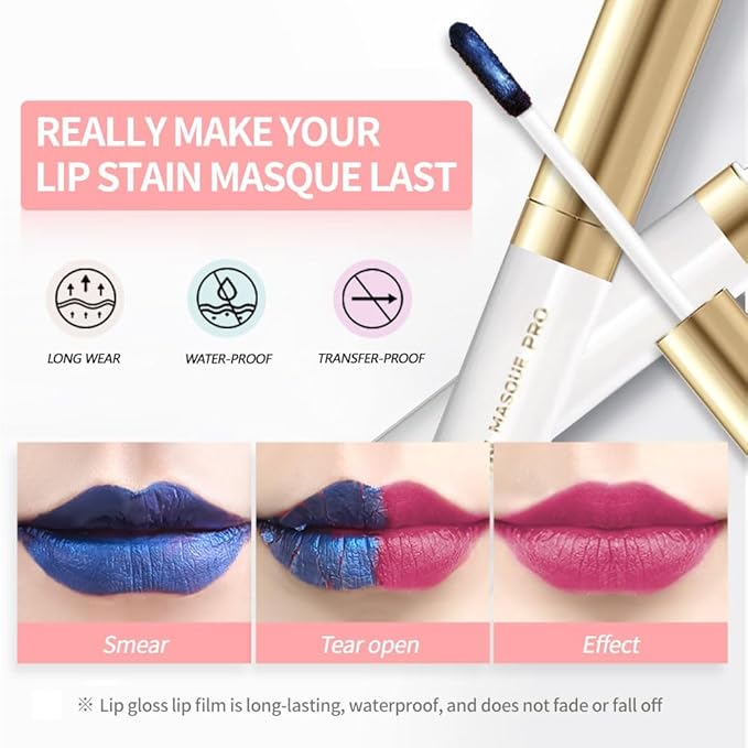 Lip Stain - Wipe-Off &Peel Off Lip Color | Waterproof, Long Lasting, Transfer-Resistant, Smudge-Proof Lip Tint | Easy Wipe Finish, High Pigment | All-Day Vibrant Kiss-Proof Lip Stain, vibrant pink+01#