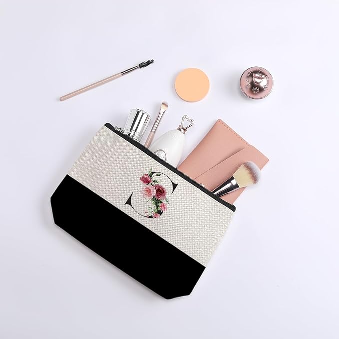 Initial Makeup Bag, Personalized Gifts for Women, Personalized Makeup Bag, Bridesmaid Gifts, Cosmetic bags for Women (Letter S)