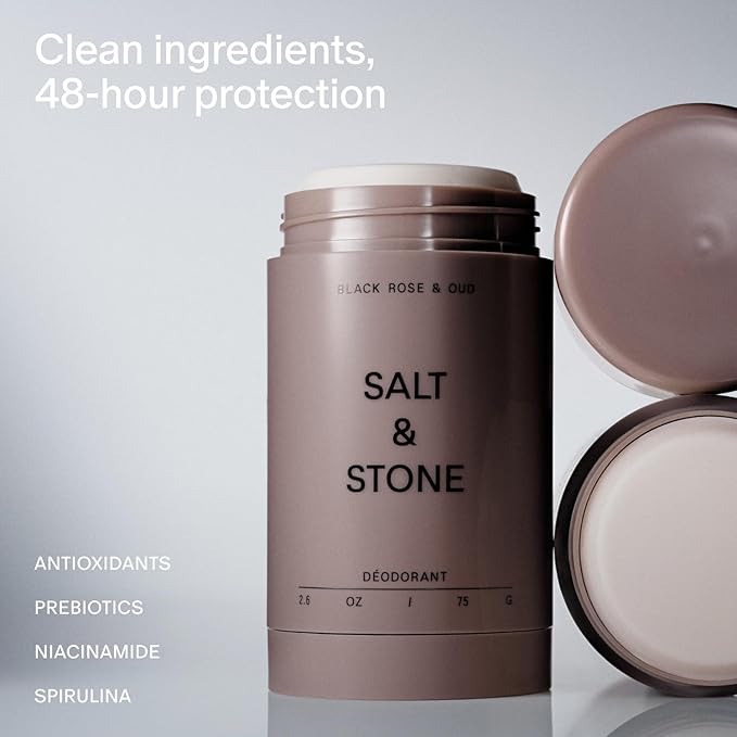 SALT & STONE Aluminum Free Deodorant | Extra Strength 48 Hour Protection for Women & Men | Made with Seaweed Extracts, Shea Butter & Prebiotics (Black Rose & Oud)