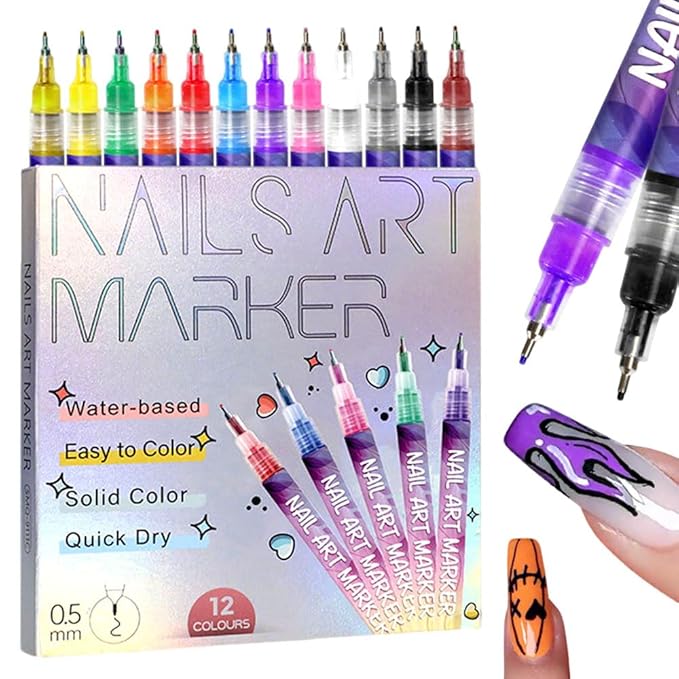 12 Color 3D Nail Art Pens Set, Nail Art Pens for Painting Nails Art Markers for Gel Nails, Nail Art Tools Drawing Painting Point Liner DIY (1 Pc)