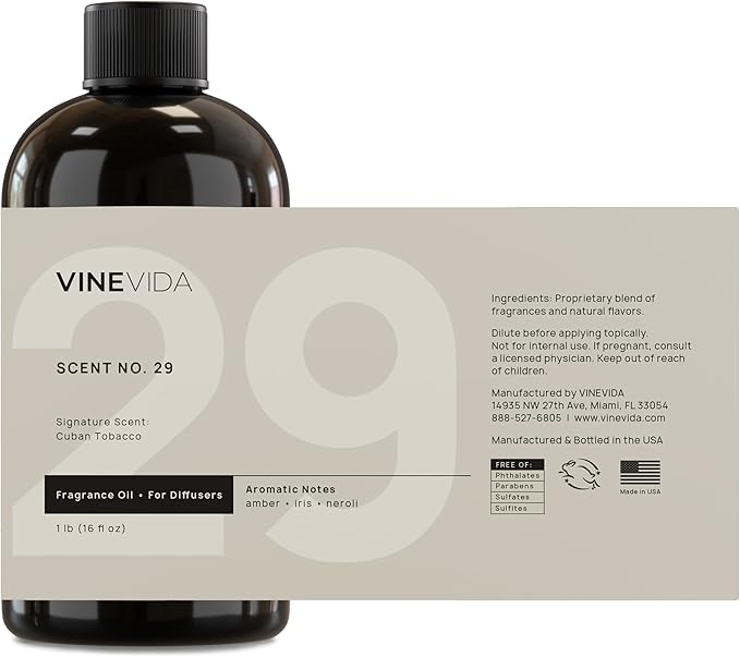VINEVIDA [16 Fl Oz] Cuban Tobacco Fragrance Oil for Cold Air Diffusers, Essential Oils for Diffuser Oil Refill & Air Freshener Room Spray