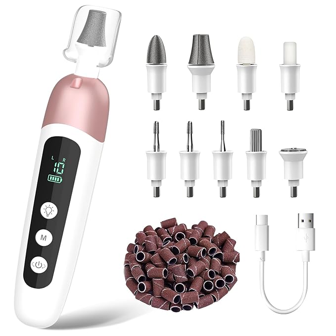 Cordless Electric Nail File Set, Professional Manicure Pedicure Kit with Memory Modes, 10 Speed Portable Nail Drill Machine, Pedicure Tools for feet, Hand Foot Care Tool for Thick Nail Toenail Cuticle