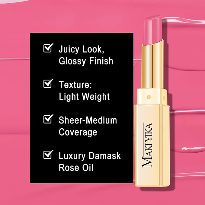 MAKI YIKA Moisture Pink Lipstick for Women Hydrate Lip Balm for Dry Cracked Lips Weightless Glossy Lip Color Juicy Finish,MA062 Pastel Pink