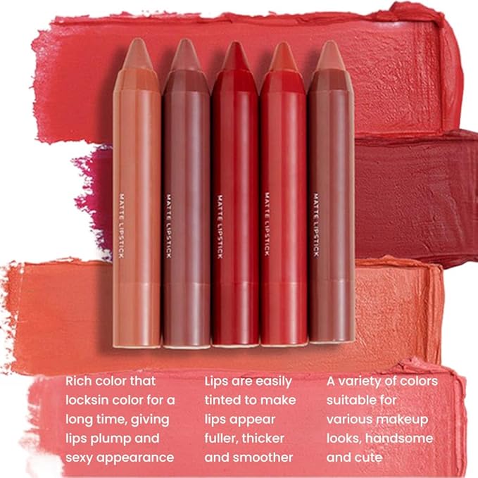 BINGBRUSH 6Pcs Lip Crayon Matte Lipstick,lip stain long lasting waterproof Longwear Lipstick Set Moisture Smooth Lip Liner color stay lipsticks Makeup for Women (6pcs)