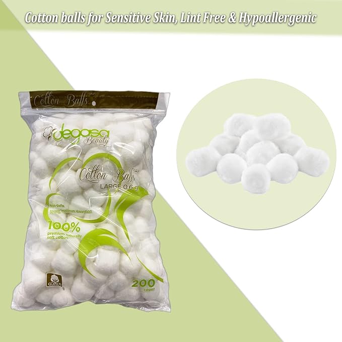 Cotton Balls for Facial Treatments, Nails and Make-Up Removal, Applying Tonics & Cleansers, Multi-Purpose Soft Natural Cotton Balls (Large 200 Count)