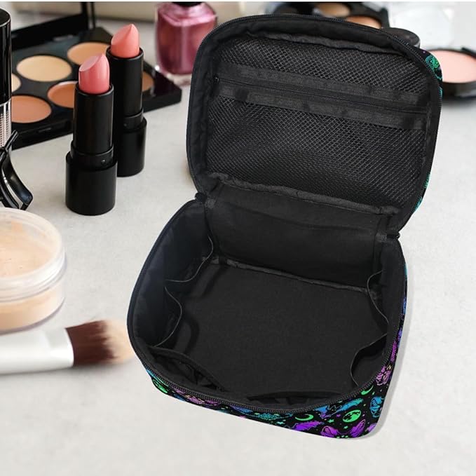 Makeup Bags, Gothic Bats Moons and Stars Makeup Organizer Bags Toiletry Bag Box Travel Cosmetic Bag Make Up Train Case for Women Teen Girl Ladies
