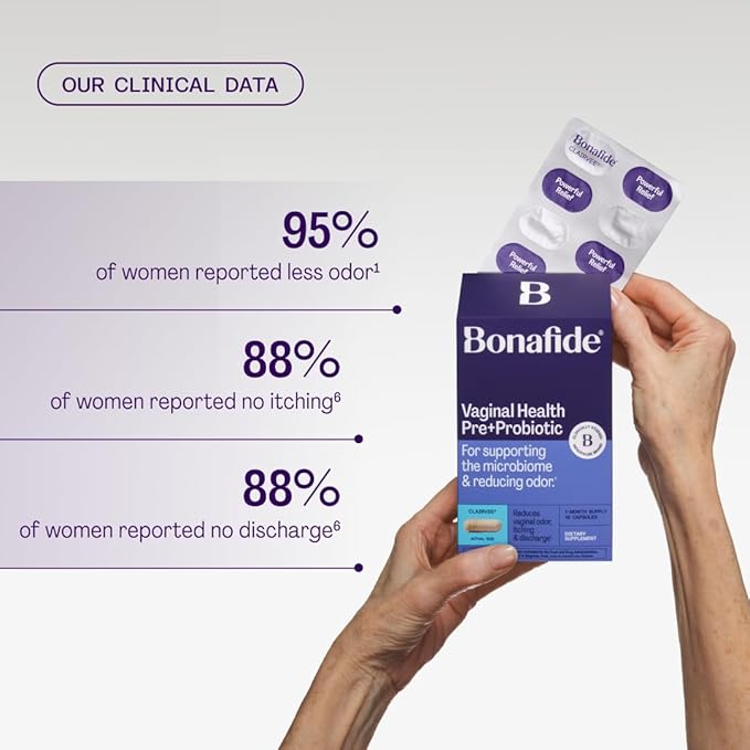 Clairvee by Bonafide. Vaginal Probiotic for Relief from Odor, Itching, & Discharge. — 3-Month Supply (45 Capsules)