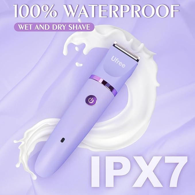 Ufree Bikini Trimmer Electric Razors for Women, Rechargeable Pubic Body Hair Trimmer Electric Shaver for Legs Body Hair, Bikini Shaver IPX7 Waterproof, Gifts for Women, Purple