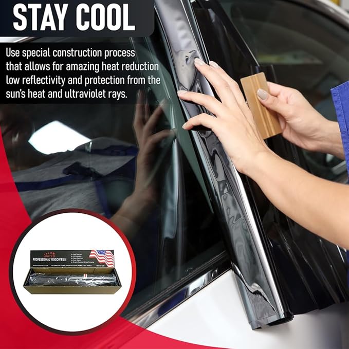 United Window Tint 20" in 100'Ft Nano Carbon Film 2Ply Charcoal 42% VLT - Clear PET Privacy Window Tint for Car, Home, Blocks UV/IR Rays, Reduce Heat & Glare- Adhesive Film - Lifetime Color Stability
