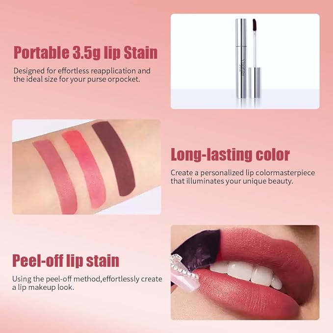 Peel Off Lip Tint Matte Long-Lasting Lip Liner Tattoo Waterproof Temperature Color Sense Lip Stain Smudge Proof Transfer Proof Highly Pigmented Gift for Girl(02 Orange Light)