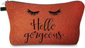 Hello Gorgeous Makeup Bag – Sparkly Orange Cosmetic Bag for Women – Travel Toiletry Organizer Pouch – Glitter Zipper Bag Bridesmaid Gift, Birthday, Holiday