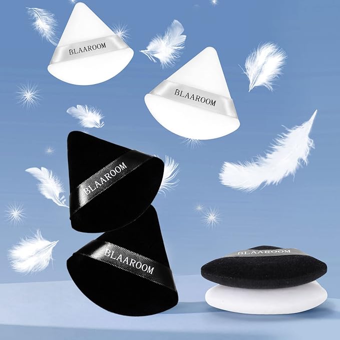BLAAROOM 12 Pieces Powder Puff Face Makeup Puff, Velour Triangle Powder Puffs for Loose Powder Soft Cosmetic Foundation Sponges Wedge Shape Beauty Makeup Tools - Black