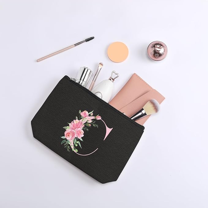 A-Z Personalized Cosmetic Bag Monogrammed Makeup Bags Bridesmaid Gifts Custom Toiletry Pouch Gifts for Women Mom Best Friend Sister Bride Bridesmaid (C)