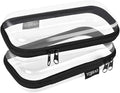 2PCS Zippered Hard Pouch Double,Portable Waterproof Cosmetic Bag with Zipper,DIY Storage Organizer Bins,Hard Plastic Case,Clear Zipper Bags for Organizing,Pencil Case