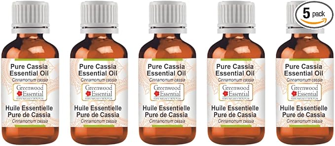 Greenwood Essential Pure Cassia Essential Oil (Cinnamomum Cassia) Steam Distilled (Pack of Five) 100ml X 5(16.9 oz)