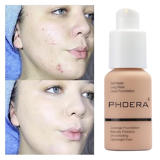2 Pack PHOERA Foundation,Full Coverage Foundation,Concealer Foundation Full Coverage Flawless New 30ml PHOERA 24HR Matte Oil Control Concealer(103 Warm peach）