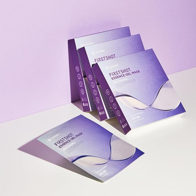 LEADERS FirstShot Essence Gel Mask Age Control - Anti-Aging, Hydrating & Regenerating Hydrogel Mask to Rejuvenate & Revitalize Skin | Age Control with Silkworm Extract for Youthful Skin - 5 Pack