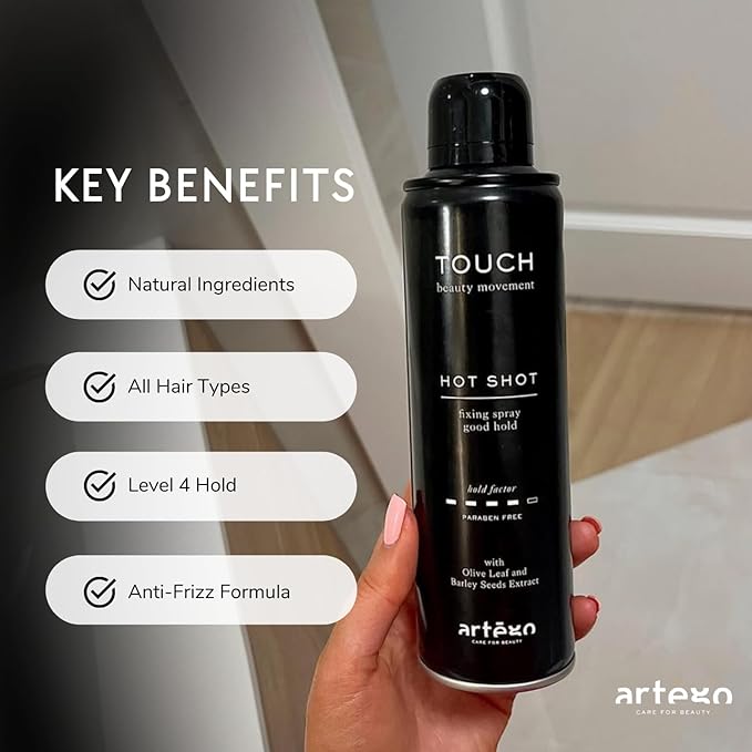 Artègo TOUCH Hot Shot Hairspray (8.5 fl oz) – Medium to Strong Hold Finishing Spray for Long-Lasting, Frizz-Free Styles