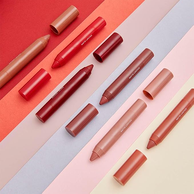 BINGBRUSH Crayon Matte Longwear Lipstick Pack Set,Moisture Smooth Color Stick Ultimate Lip Crayon for Makeup Collection - Waterproof Velvet Lipgloss (3pcs 02#&04#&06#, 3 Count (Pack of 1))