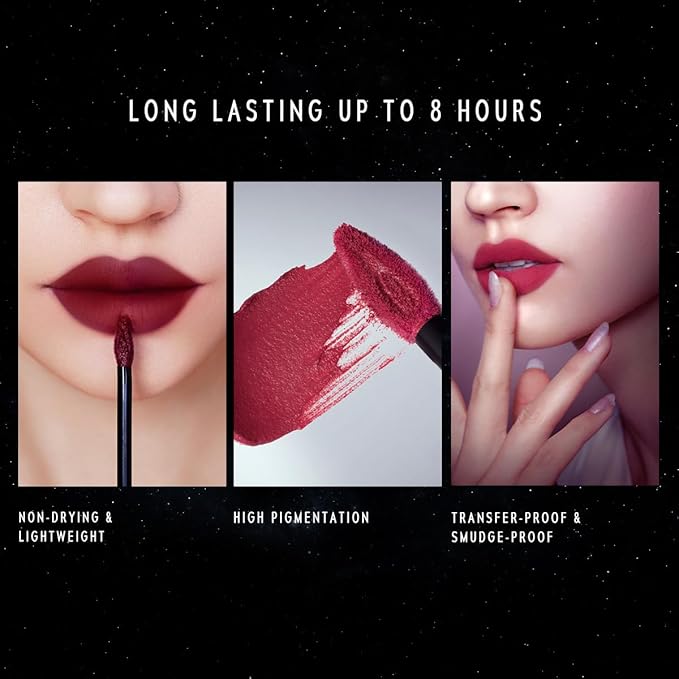 NEBULA VELVET LIP CREAM-Long Lasting Lip Stain, Waterproof and Transferproof Lip Tint, Matte Finish, Smooth Out Lip Lines, Lightweight & High Coverage, Stocking Stuffers (08 EQUINOX)