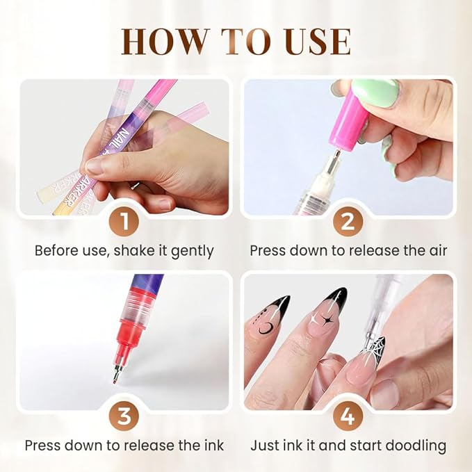 Drkicsy 12 Colors Nail Art Pens Set, DIY Nail Art Markers for Kids and Adults, 0.5mm Fine Tip Nail Polish Pens for Graffiti Dotting Drawing Painting Point Liner (2 Sets)