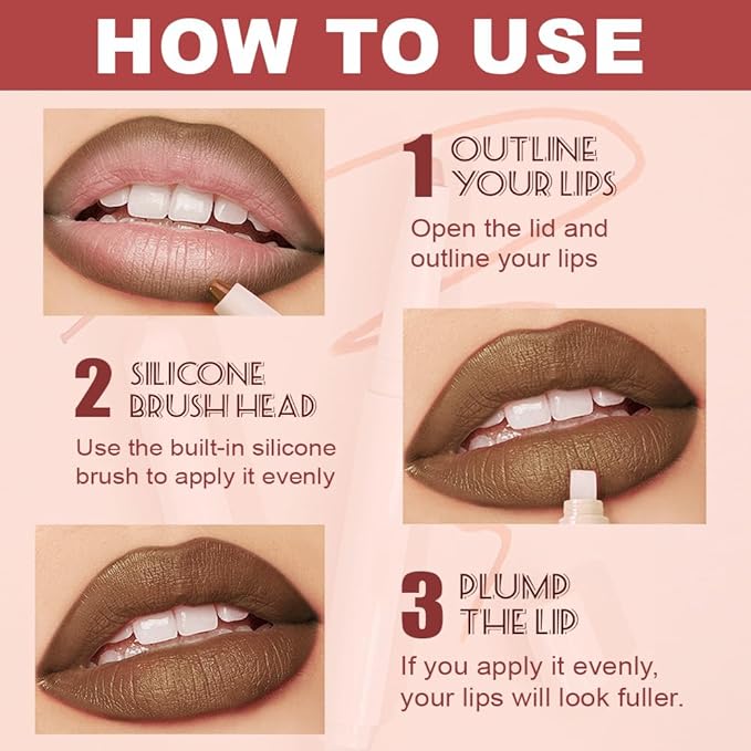 SUAKE Plump Matt Lipstick Lipliner Pencil Pack,Waterproof Crayon with Silicone Smudger for Define Contours & Sculpting Lip, Longwear Moisture Smooth Creamy Formula for Lip Makeup (06# Balance)