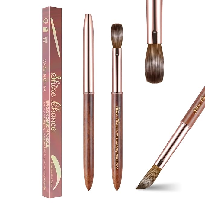Acrylic Nail Art Brush Size 18, 100% Pure Kolinsky Hair Oval Nail Brush for Acrylic Application, Professional Nail Extension Manicure Tool Wooden Handle Nail Drawing Pen for DIY Home Salon