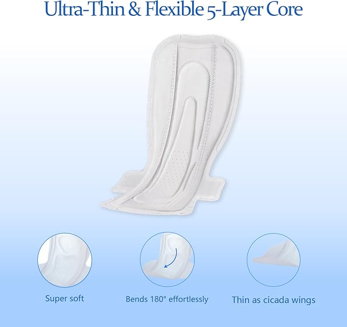 MODAL Heavy Flow Pads for Women Overnight, Unscented Sanitary Pads for Period with Wings, 16.5 Inch(420 mm), Extra Heavy Overnight, 16 Count